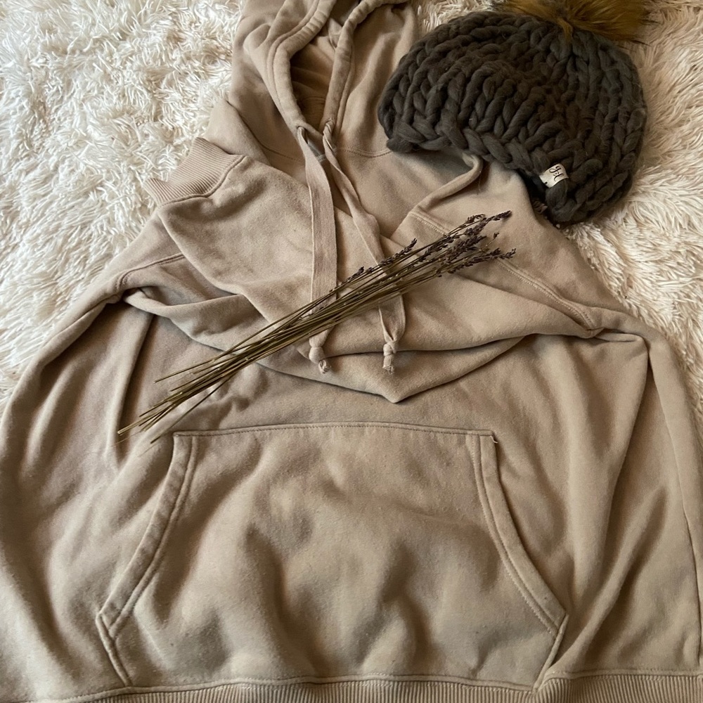 Tan hoodie.
